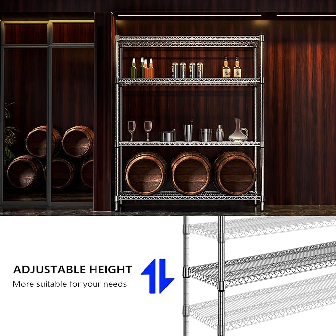 M MZG 2800 LBS 59" W 4 Tier Storage Shelves Rack Metal Wire Shelving Unit, Storage Standing Shelf Organizer for Laundry Bathroom Kitchen Pantry Garage Utility Room, Chrome 17.7" D x 59.1" W x 70.4" H - Image 6