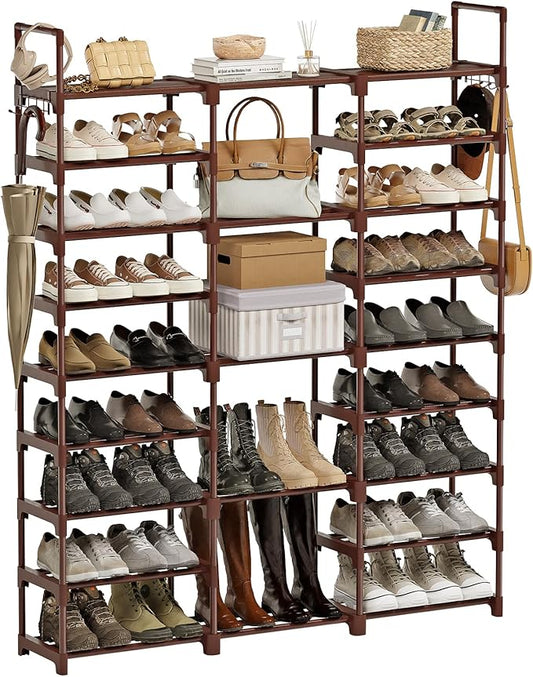 WOWLIVE 9 Tiers Shoe Rack Shoe Storage Shoe Organizer 30-35 Pairs Shoe Tower Unit Shelf Durable Metal Pipes with Plastic Connectors Stackable Cabinet Brown by WOWLIVE