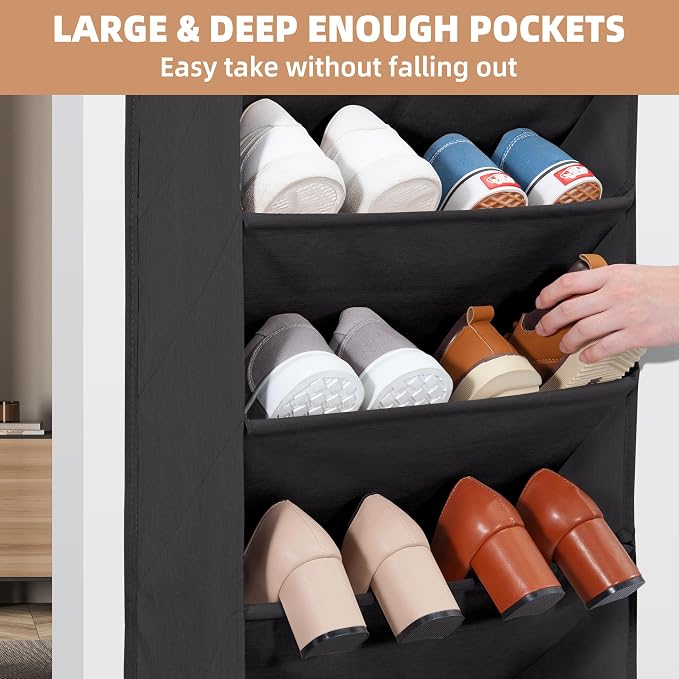 STORAGE MANIAC Over the Door Shoe Organizer Heavy-Duty Large Deep Pocket Hanging Shoe Organizer Shoe Rack Door Closet Shoe Organizer for Wall, Dorm & Narrow Door Storage Shoe Holder Black, 1 Pack - Image 7