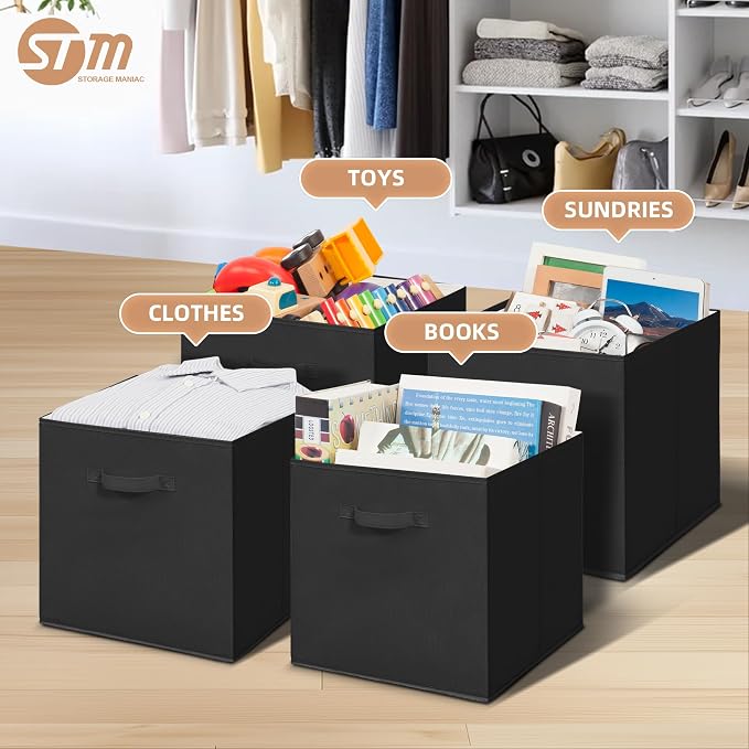 STORAGE MANIAC Storage Cubes, 13 Inch Collapsible Storage Bins with Handles, 4 Pack Fabric Foldable Bins for Organization, Durable Storage Bins for Closet, Shelves, Offices, Toys, 4-Pack Black - Image 2