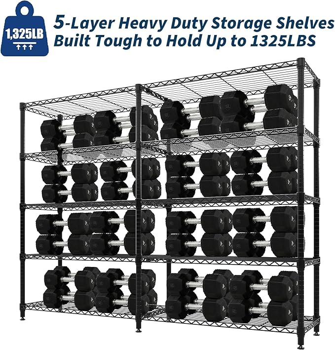 Garvee Storage Shelves 70" H Wire Shelving Rack, 5-Tier Garage Shelving Heavy Duty Metal Storage Shelves for Kitchen Pantry Room, Load 1325 LBS, Adjustable Wire Rack Shelf for Garage Basement - Image 4