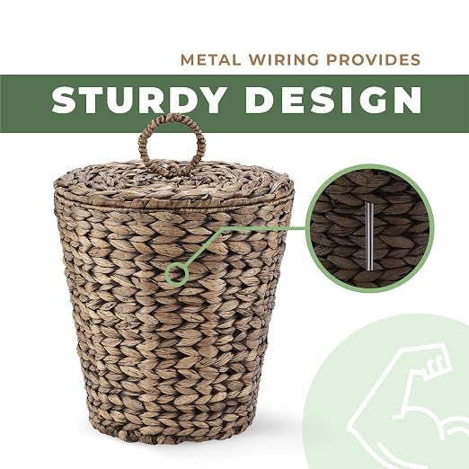 84ECO 3 Gallon Black Wicker Trash Can with Lid and Liner - Image 5