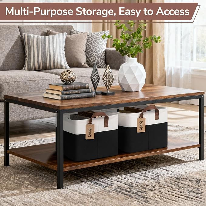 CHICVITA 4 Pack Large Storage Baskets for Shelves, Collapsible Fabric Storage Bins with Metal Frame Handles, Decorative Closet Organizers Bins for Toys, 16.8" x 11" x 9.8", Black & White - Image 4