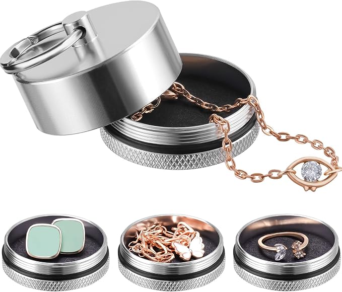Aluminum Mini Traveling Jewelry Holder Storage with Easy-Access Clasp, Compact Safe Storage for Rings, Necklaces, Earrings - Convenient for Traveling, Removable Soft Pads for Pills by Aphlos