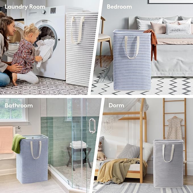 Lifewit 2 Pack Laundry Basket 80L Each, Collapsible Clothes Hamper with Reinforced Handles, Freestanding Waterproof Design for Bedroom and Laundry Room, Grey&Blue 160L Total - Image 7