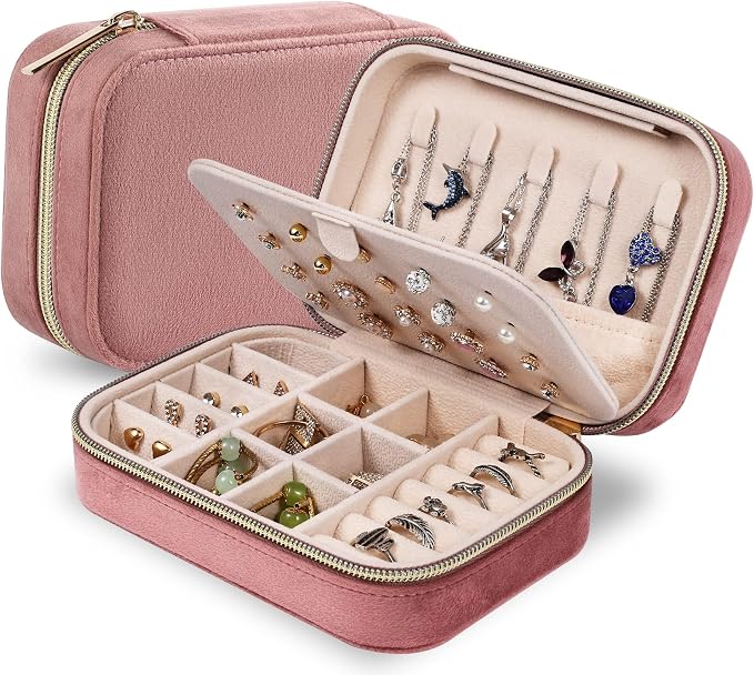 Dajasan Velvet Jewelry Box, Small Travel Jewelry Case, Portable Travel Jewelry Organizer Box for Women Girls (Pink) by DAJASAN