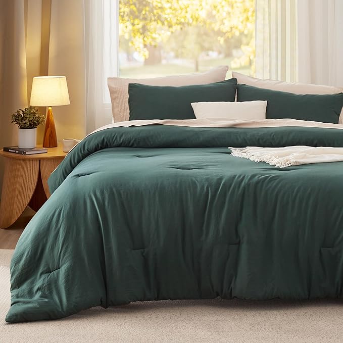 Bedsure California King Comforter Set, Forest Green Soft Prewashed Bedding for All Seasons, 3 Pieces GentleSoft™ Bed Set, 1 Lightweight Comforter (104"x96") and 2 Pillowcases (20"x36")
