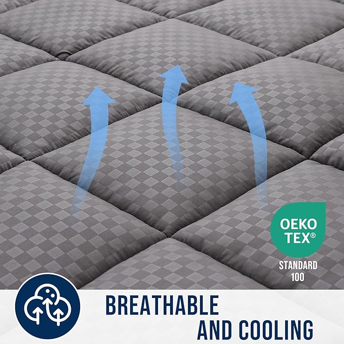 OLANLY Full Quilted Fitted Mattress Pad, Elastic Fitted Mattress Topper, Cooling Soft Mattress Cover Stretches up to 21 Inches Deep, Machine Washable Mattress Protector (54x75 inch, Dark Grey)