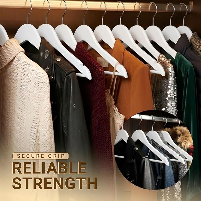 Utopia Home Premium Wooden Hangers 30 Pack - Durable & Slim Coat Hanger - Suit Hangers with 360-Degree Rotatable Hook - Wood Hangers with Shoulder Grooves (White Color) - Image 6