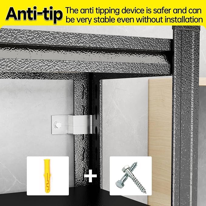5-Tier Garage Shelving, 45''W*18''D*63''H Metal Storage Shelf ，2-in-1 Adjustable 3020 lbs Heavy Duty Unit Shelves, Upgraded Reinforced Double-Layer Columns for Basement Kitchen Pantry Rack - Image 5