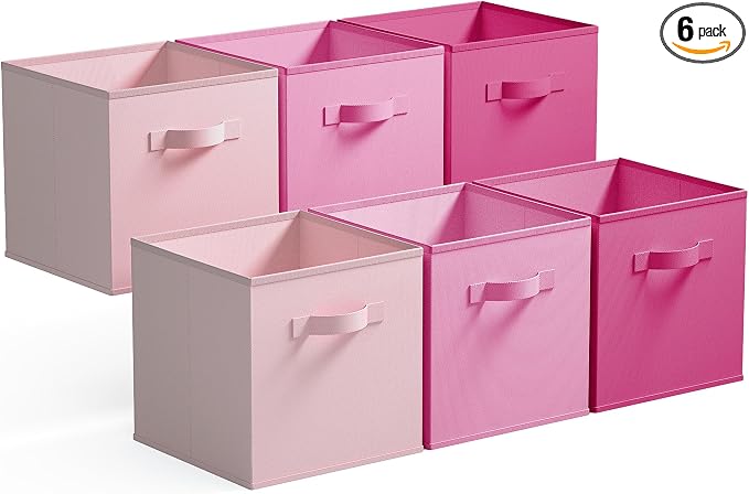 GRANNY SAYS Cube Storage Bins, 13x13 Cube Storage Organizer, Fabric Collapsible Storage Bins with Handle, Storage Cubes for Shelves, Closet, Pink Gradient, 6-Pack by GRANNYSAYS
