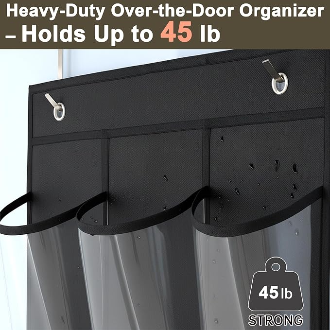 Over the Door Shoe Organizer - Space Saving Shoe Rack for Closet Door with 24 Crystal Clear Pockets and Metal Hooks, Shoe Holder Back of Door Organizers for Shoes, Hanging Shoe Organizer (Black) - Image 5