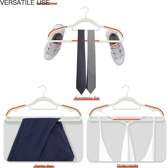 40 Pack Heavy Duty Plastic Hangers, Non Slip Clothes Hangers with Rubber Pads and 360° Hook - Thin Space Saving Hanger, Closet Organizer for Shirt, Pants, Suit, Skirt, Coat - Orange - Image 6