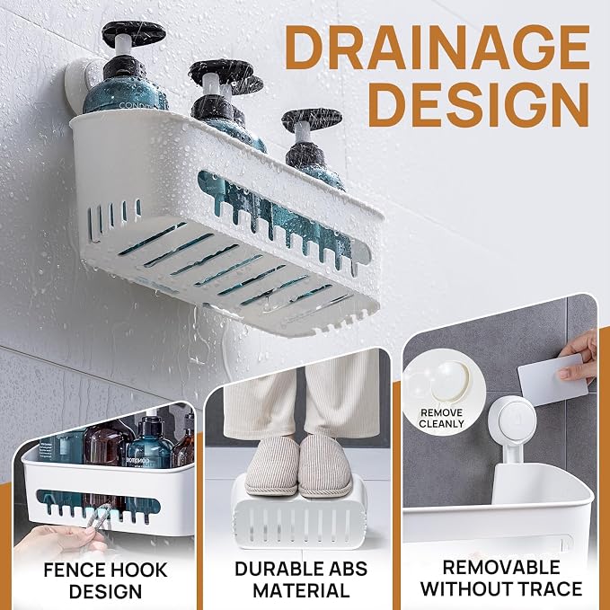 LEVERLOC Shower Caddy Suction Cup, Shower Organizer Removable Bathroom Shelf, Storage Suction Powerful Max Hold 22lbs Bathroom Caddy Waterproof Holder, Blue - Image 5