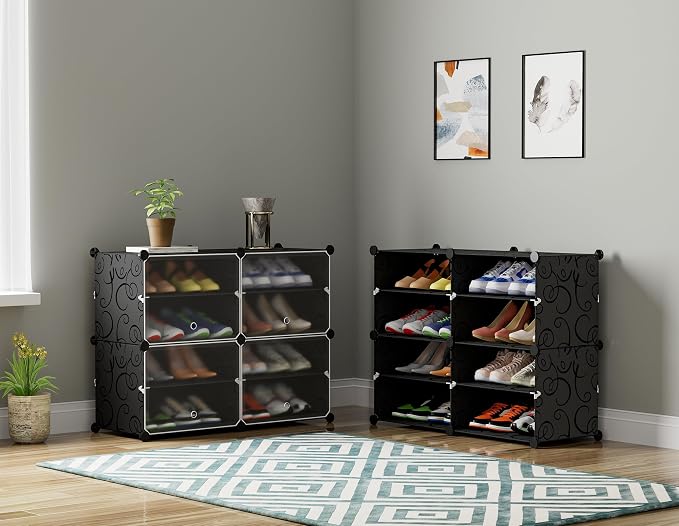 HOMIDEC Shoe Rack, 4 Tier Shoe Storage Cabinet 16 Pair Plastic Shoe Shelves Organizer for Closet Hallway Bedroom Entryway Black - Image 8