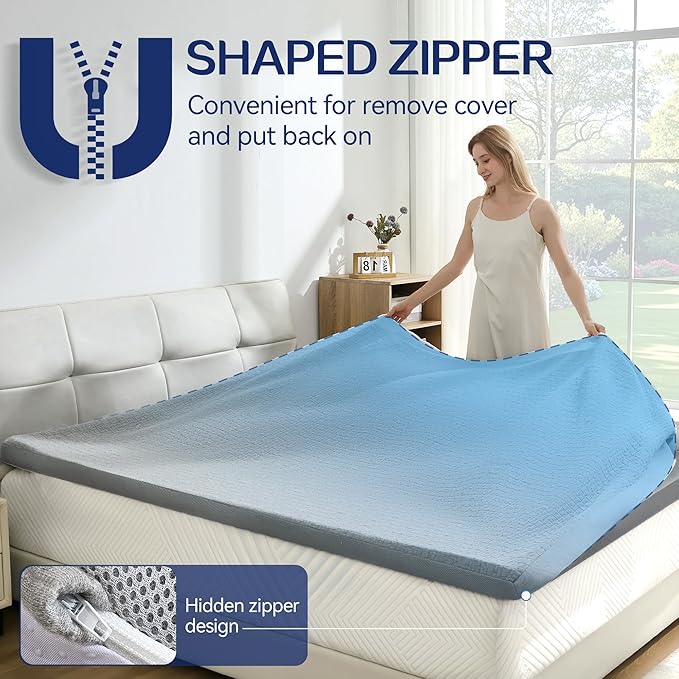 SINWEEK 2 Inch Mattress Topper Full Size, Soft Memory Foam for Back Pain Relief, Double Bed Topper with Grey Cover, CertiPUR-US Certified