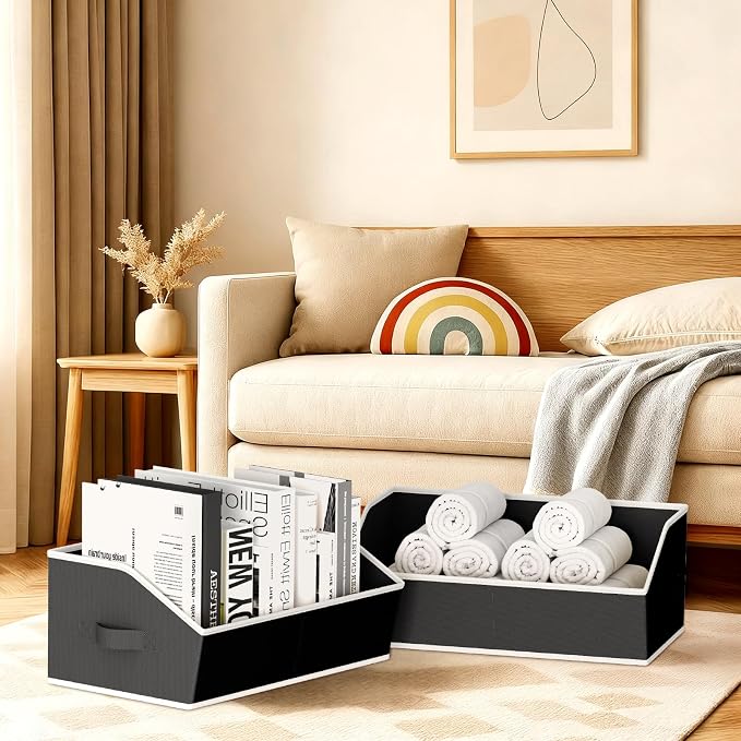 Homsorout Storage Bins for Shelves - Large Trapezoid Closet Shelf Organizer, Fabric Organization Bins with Handles, Storage Baskets for Clothes, Towel, Blanket, 4 Pack, Black - Image 8
