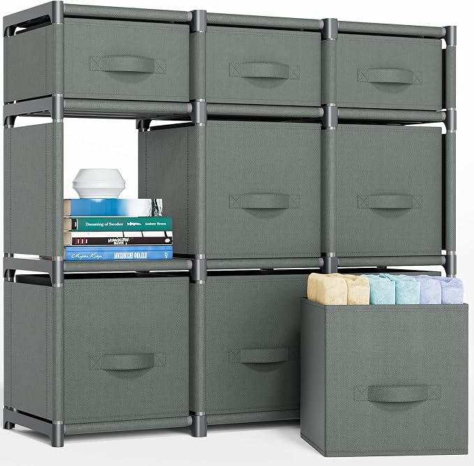 Mavivegue 9 Cube Storage Organizer, Closet Organizers and Storage, Cube Storage Shelf, Easy to Assemble with Storage Drawers, DIY Closet Cube Organizer for Living Room, Bedroom, Dorm Room-Gray by Mavivegue