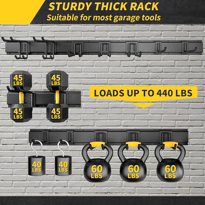 UUP 48" Garage Tool Organizer Wall Mount, 440lbs Garden Garage Storage Garage Organization with Adjustable Heavy Duty Hanging Hooks, Yard Rack Hanger System Shovel Rake Broom Ladder Holder, Men Gift - Image 2