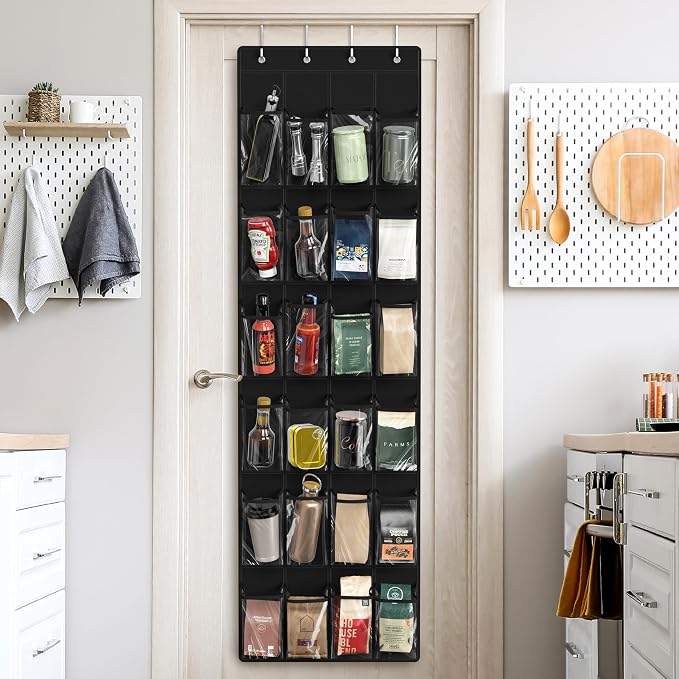 Simple Houseware 24 Pockets - Crystal Clear Over The Door Hanging Shoe Organizer, Black (64'' x 19'') - Image 7