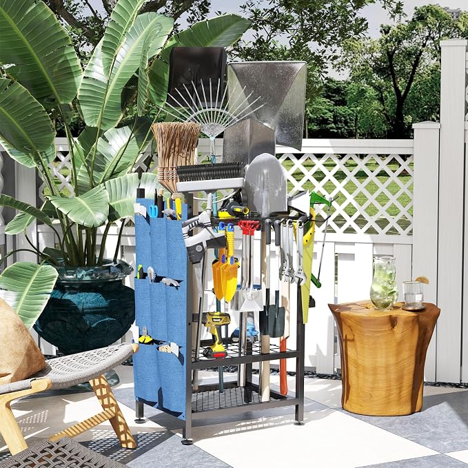 Garden Tool Organizer, Garden Yard Tool Rack for Garage, Garage Organization and Storage, Metal Yard Tools Storage up to 46 Tools/Rake/Broom/shovel/, Suitable for Garage, Yard, Patio, Shed - Image 9