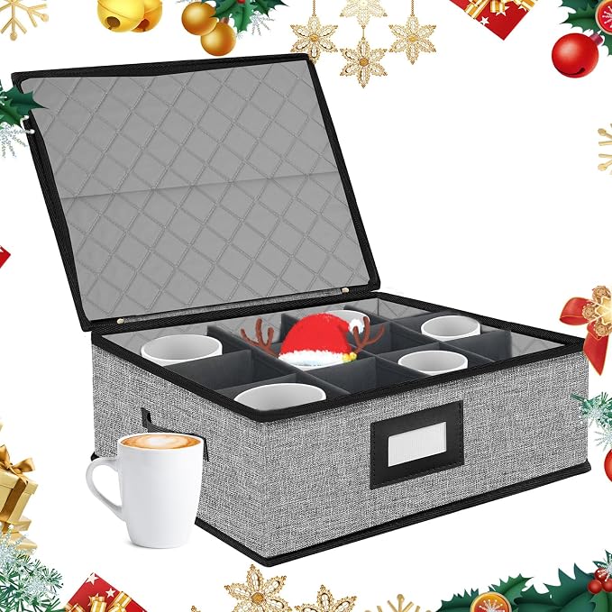 Quilted Mug Cup Storage Box-China Storage Containers Hard Shell,Cup Storage Containers with Lid for Moving Transport,Kichen Dinnerware Storage - Image 9