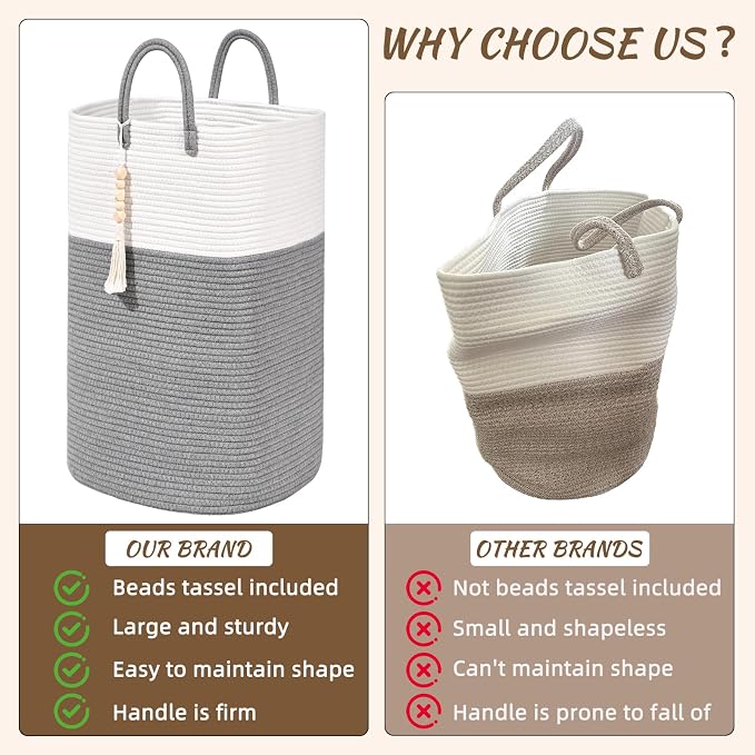 Woven Laundry Basket for Clothes, 100L Large Rectangle Laundry Hampers with Beads Tassel, Nursery Storage Basket for Toys, Tall Dirty Clothes Hamper for Bedroom Aesthetic, Laundry Room Organization - Image 4