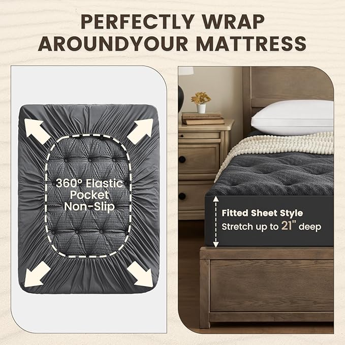 QUIETSEA Reversible RV King Mattress Topper Egg Crate Memory Foam Mattress Topper, Bamboo Viscose Mattress Pad RV King, Noiseless Waterproof Mattress Cover with Deep Pocket up to 21" (72" x 80",Grey)