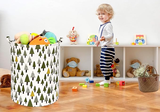 Collapsible Kids Laundry Basket Clothes Hamper, Foldable Storage Organizer Bin, Toy Clothes Storage with Handles for Boys Girls Bedroom, Room Decor Christmas Tree - Image 6