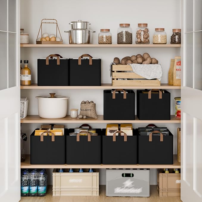 StorageWorks Storage Bins, Fabric Storage Bins for Shelves, Extra Large Storage Baskets with Metal Frame, Closet Baskets and Bins with Handles, Jumbo, Black, 2-Pack - Image 3