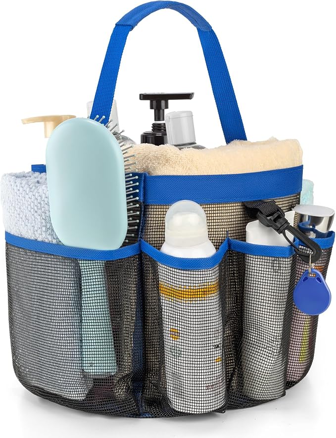 Mesh Shower Caddy Portable for College Dorm Room Essentials with 8-Pocket Large Capacity,Quick Dry Shower Bag for Bathroom, Beach,Gym by CDDLR