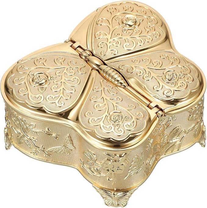 Hipiwe Jewelry Box Vintage Treasure Chest Butterfly Shape Decorative Keepsake Holder for Necklace Ring Earrings Storage Organizer Gift for Woman, Large by Hipiwe