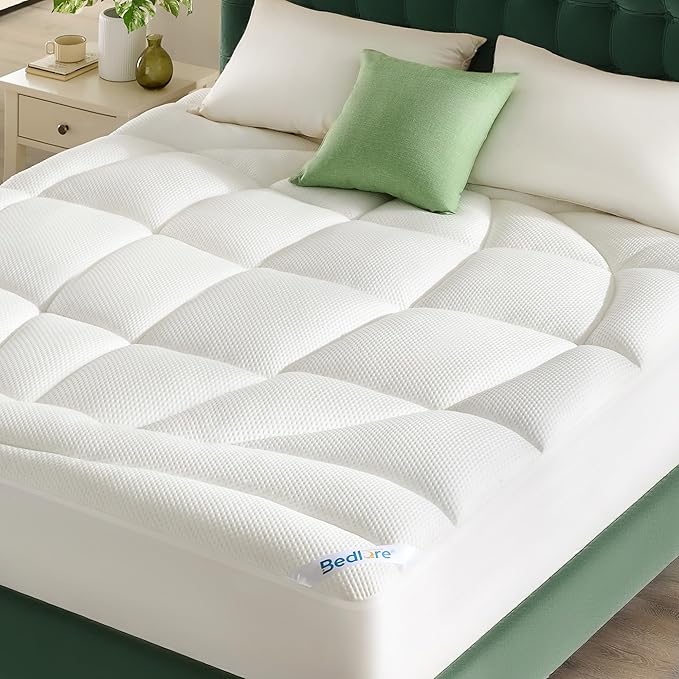 BEDLORE Twin Mattress Topper, Thick Tencel™ Blend Pillow Top Mattress Pad, Soft and Breathable Mattress Cover for Back Pain Relief, Deep Pocket Design Fits 6–15 Inches Mattresses(White)