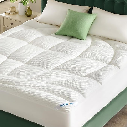 BEDLORE Queen Mattress Topper, Thick Tencel™ Blend Pillow Top Mattress Pad, Soft and Breathable Mattress Cover for Back Pain Relief, Deep Pocket Design Fits 6–18 Inches Mattresses(White)