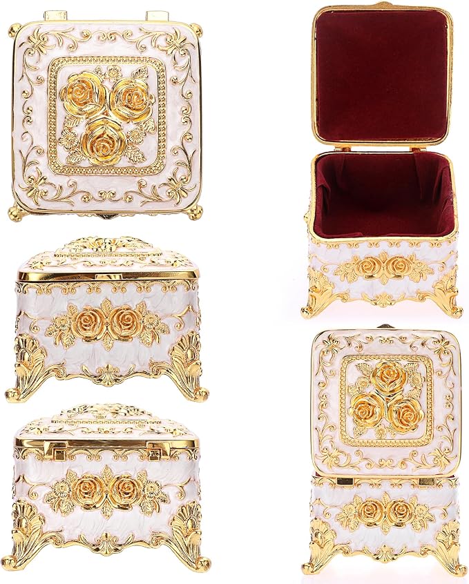Hipiwe Vintage Jewelry Box Trinket Organizer Enameled Metal Treasure Chest Ring Holder Earrings Storage Case Decorative Keepsake Box Gift for Women, Small 3"x3"x2.4" - Image 8