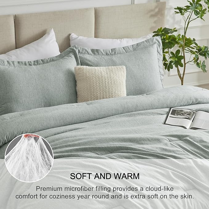 CozyLux California King Comforter Set - 3 Pieces Sage Green Soft Luxury Cationic Dyeing Cal King Size Bedding Comforter All Season, Breathable Lightweight Bed Sets with 1 Comforter and 2 Pillow Shams