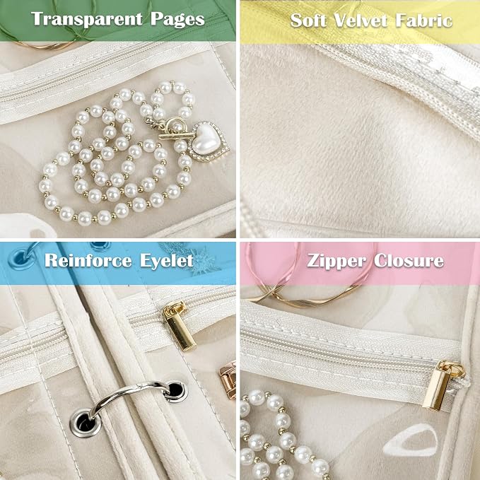 Travel Jewelry Organizer Case,Small Jewelry Bags for Traveling, Jewelry Binder with 24 Pcs Clear Zipper Velvet Pouches (Pink) - Image 4