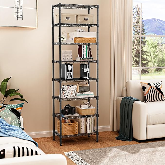 M MZG 8 Tier 2000 lbs Storage Rack Metal Wire Shelving Unit, Storage Standing Shelf Organizer for Laundry Bathroom Kitchen Pantry Closet Garage Basement Utility Room, Black 13.8" D x 23.6" W x 79.5" H - Image 2