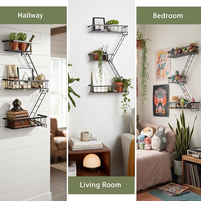 SweetSage Fire Escape Wall Shelf, Modern City Corner Wall Decorative Action Figure Metal Display with Mini Shelf, Black 2.5 Tier - Image 4