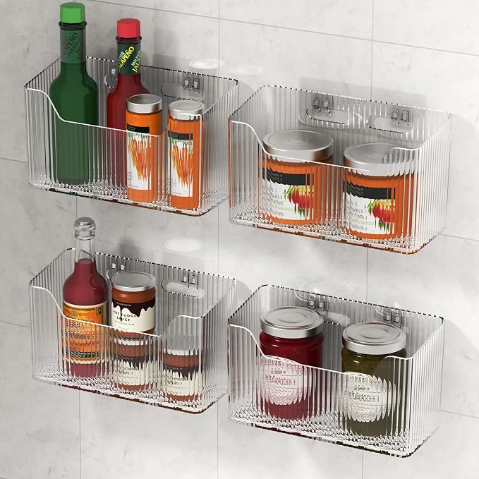 2 Pack Cabinet Door Organizer, Inside Cabinet Door Storage, Shower Caddy Stackable Clear Plastic Makeup Organizer Adhesive Hanging Bin for Kitchen Cabinets, Bathroom, Pantry, Office - Image 7