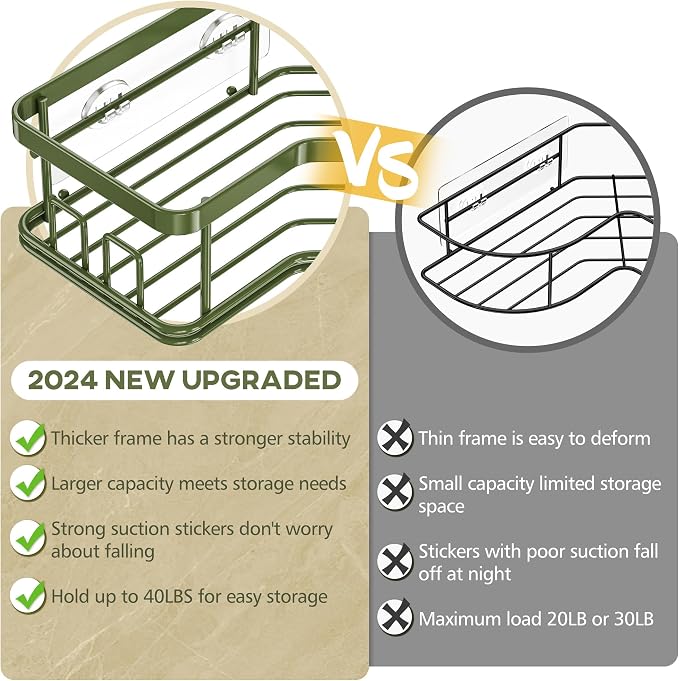 MAXIFFE 3 Pack X-Large Corner Shower Caddy with Soap Holder, Large Capacity Easy Install No Drilling Stainless Steel Hold 40 LB Shower Organizer Shelves Rack for Family Renters Bathroom, Forest Green - Image 6