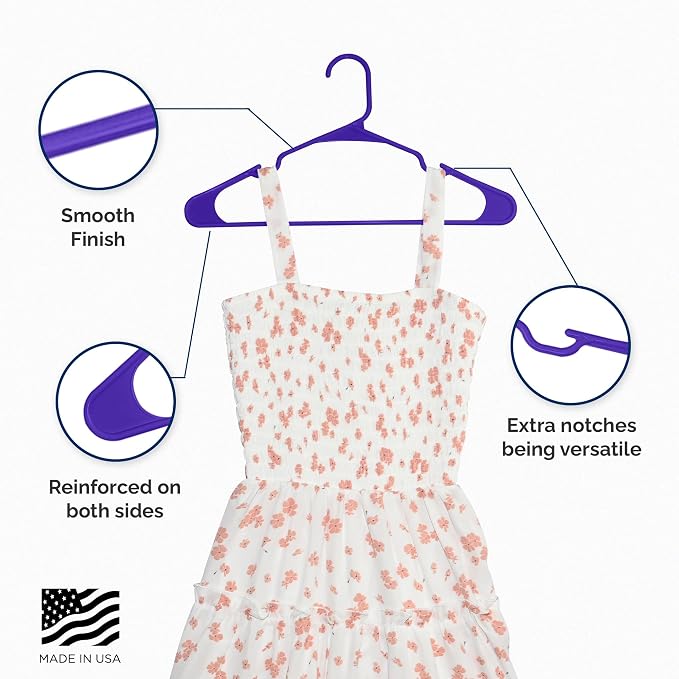 Closetselect Plastic Hangers 50 Pack - Space Saving Clothes Hangers, Made in USA, Durable & Strong Plastic Shirt & Coat Hanger with Notches & Shoulder Grooves, Non-Slip Clothing Hangers | Dark Grape - Image 5