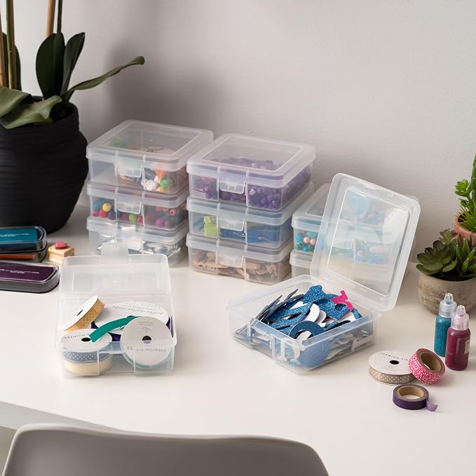 IRIS USA Pencil Case Boxes, 10-Pack, |Made in USA|, Plastic Bead Organizing Containers with Snap Lid for Arts, Crafts, Ephemera, Stickers, & Dance Cheer, Clear - Small - Image 5