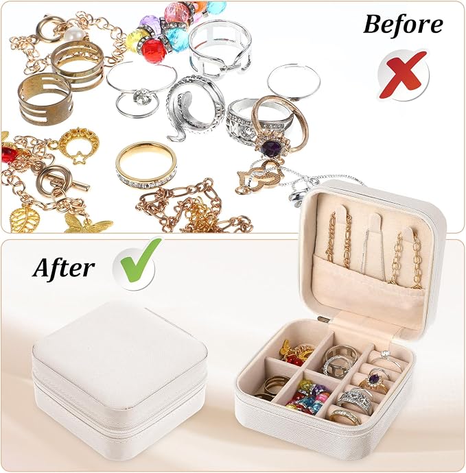 6 Pack White Travel Jewelry Case, PU Leather Mini Jewelry Organizer Box, Portable Earring Storage Box for Women, Girls, Bridesmaid Gifts(3.94 x 3.94 x 1.97 Inches) - Image 4
