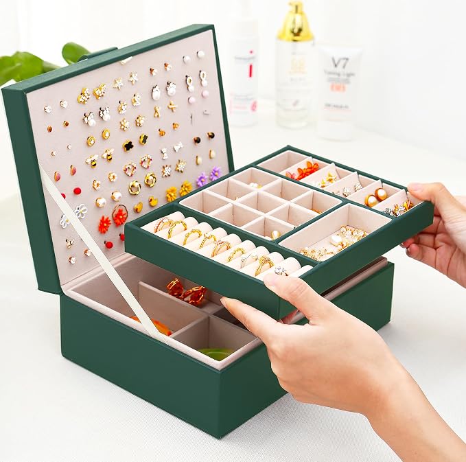 QBestry Womens Earrings Jewelry Box for Girls Jewelry Earring Organizer Box Earring Holder Organizer for Girls Jewelry Organizer Boxes for Women Girls Stud Earrings Organizers Jewelry Box Green - Image 4