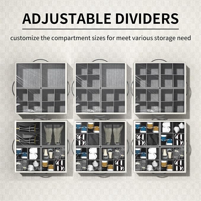 Aokeyee Shoe Organizer for Closet,2 Pack Foldable Shoe Storage Organizer Box Bin with Adjustable Dividers and Clear Cover, Fits up to 16-32 Pairs - Image 2