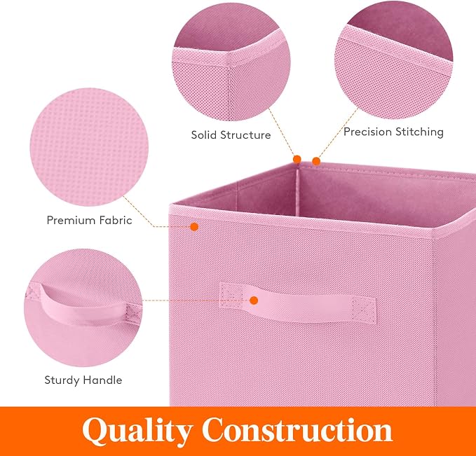 Lifewit Storage Cubes, Foldable Decorative Fabric Storage Baskets for Organizing Home Organizers with Handles for Shelves, Closet, 11 Inch Bins, 18L Pink, 12 Packs - Image 3