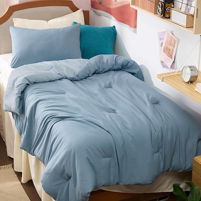 Bedsure Twin/Twin XL Comforter Set, Mineral Blue Soft Prewashed Bedding for All Seasons, 2 Pieces GentleSoft™ Bed Set, 1 Lightweight Comforter (68"x88") and 1 Pillowcase (20"x26")