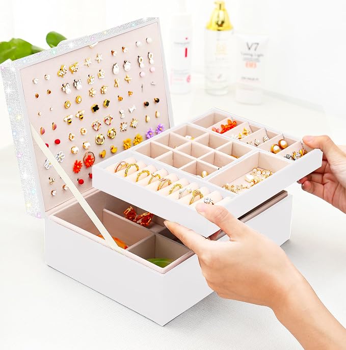 QBestry Jewelry Box for Earrings, Teen Girls Jewelry Organizer Box Earring Holder Organizer for Girls Jewelry Box Stud Earring Organizers for Girls Earrings Jewelry Boxes for Women Bling - Image 8