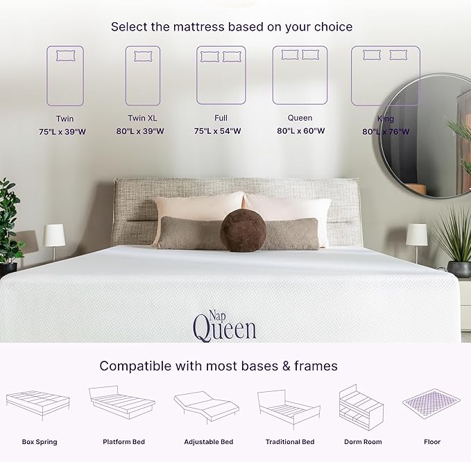 NapQueen 12 Inch Twin Size Mattress, Bamboo Charcoal Memory Foam Mattress, Bed in a Box, White